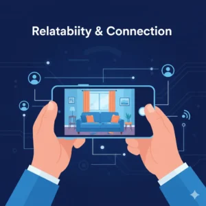 Hand holding a smartphone, filming a casual living room scene, representing relatability and real-life UGC.