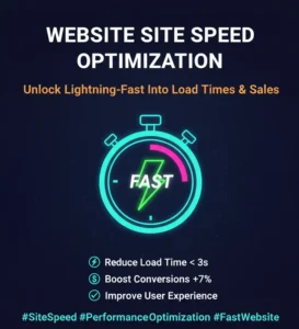 Glowing digital stopwatch with a lightning bolt symbol, representing fast website site speed optimization, reduced load times, and improved user experience.