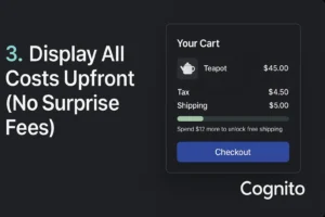 Shopify checkout cart showing free shipping progress bar and full cost breakdown with Cognito branding.