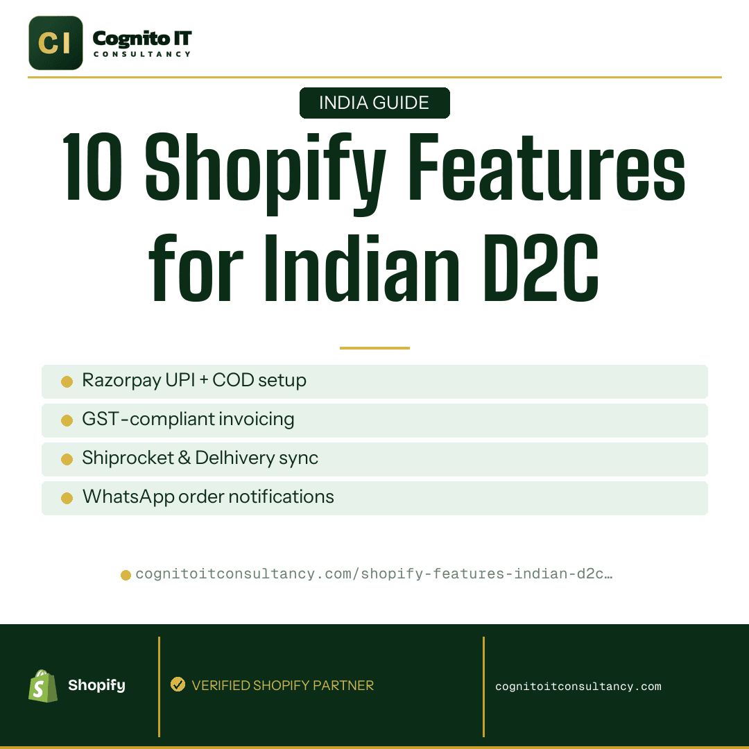 10 Shopify Features Every Indian D2C Brand Must Use in 2026 — Cognito IT Consultancy | Shopify experts Bangalore