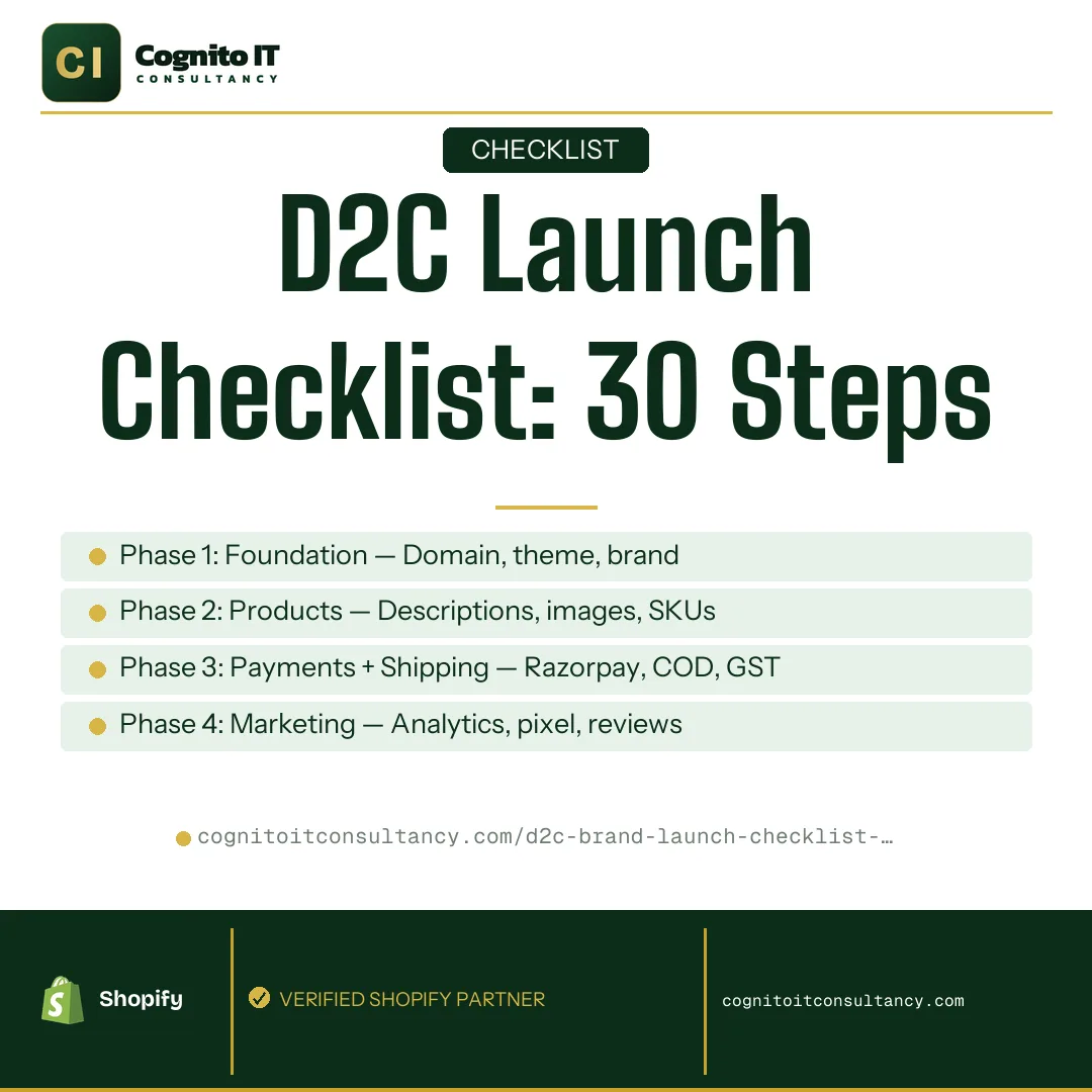 D2C Brand Launch Checklist: 30 Steps to Go Live on Shopify — Cognito IT Consultancy | Shopify experts Bangalore
